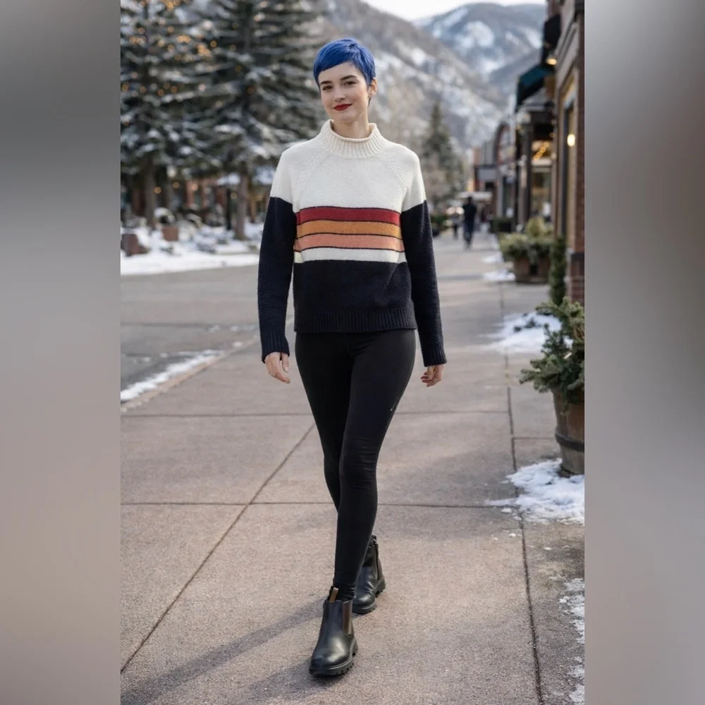 Saltwater Luxe Jane Sweater XS Colorblock Striped Mock Neck Knit